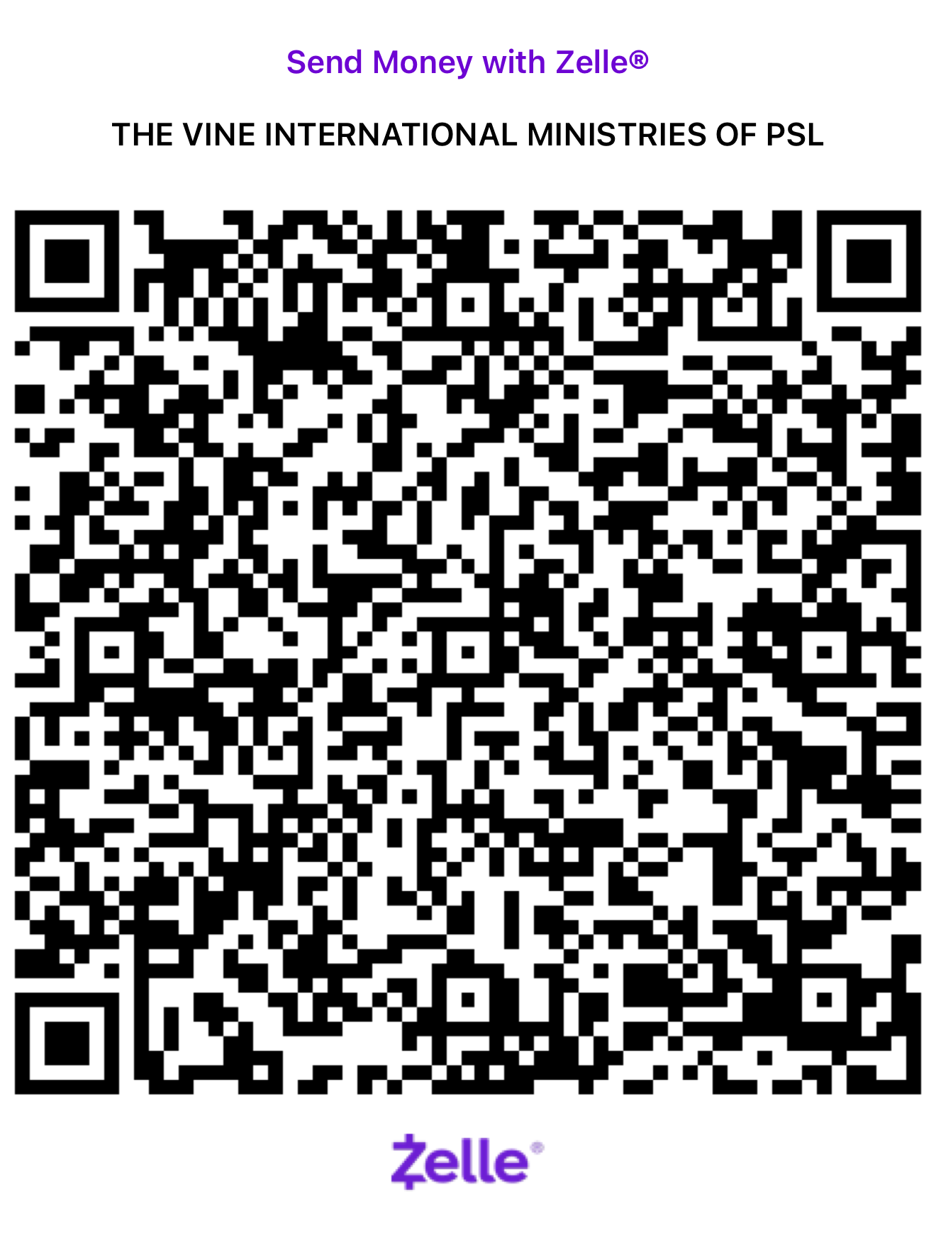 QR Code Zelle — The Vine International Ministries of PSL